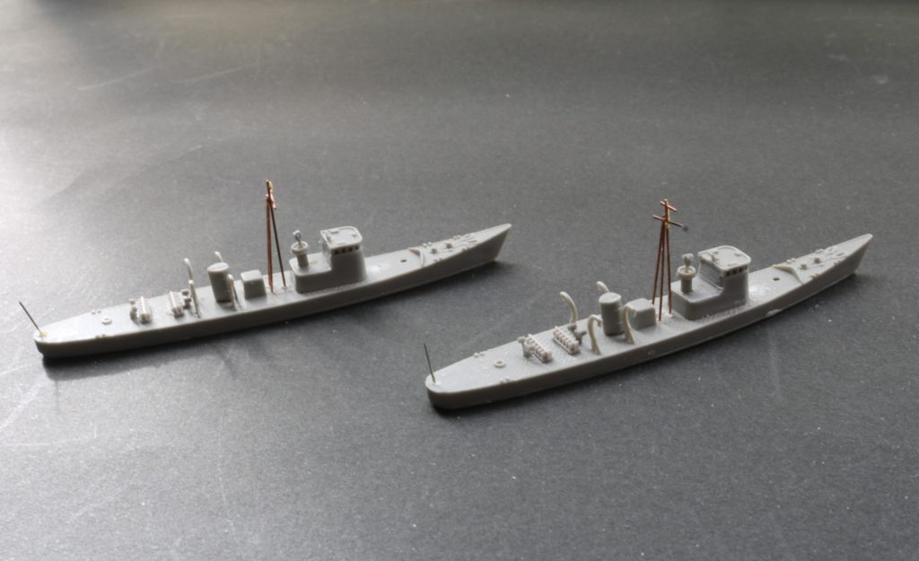 1/700艦艇模型のマスト
金属線化の工作例
13号型駆潜艇